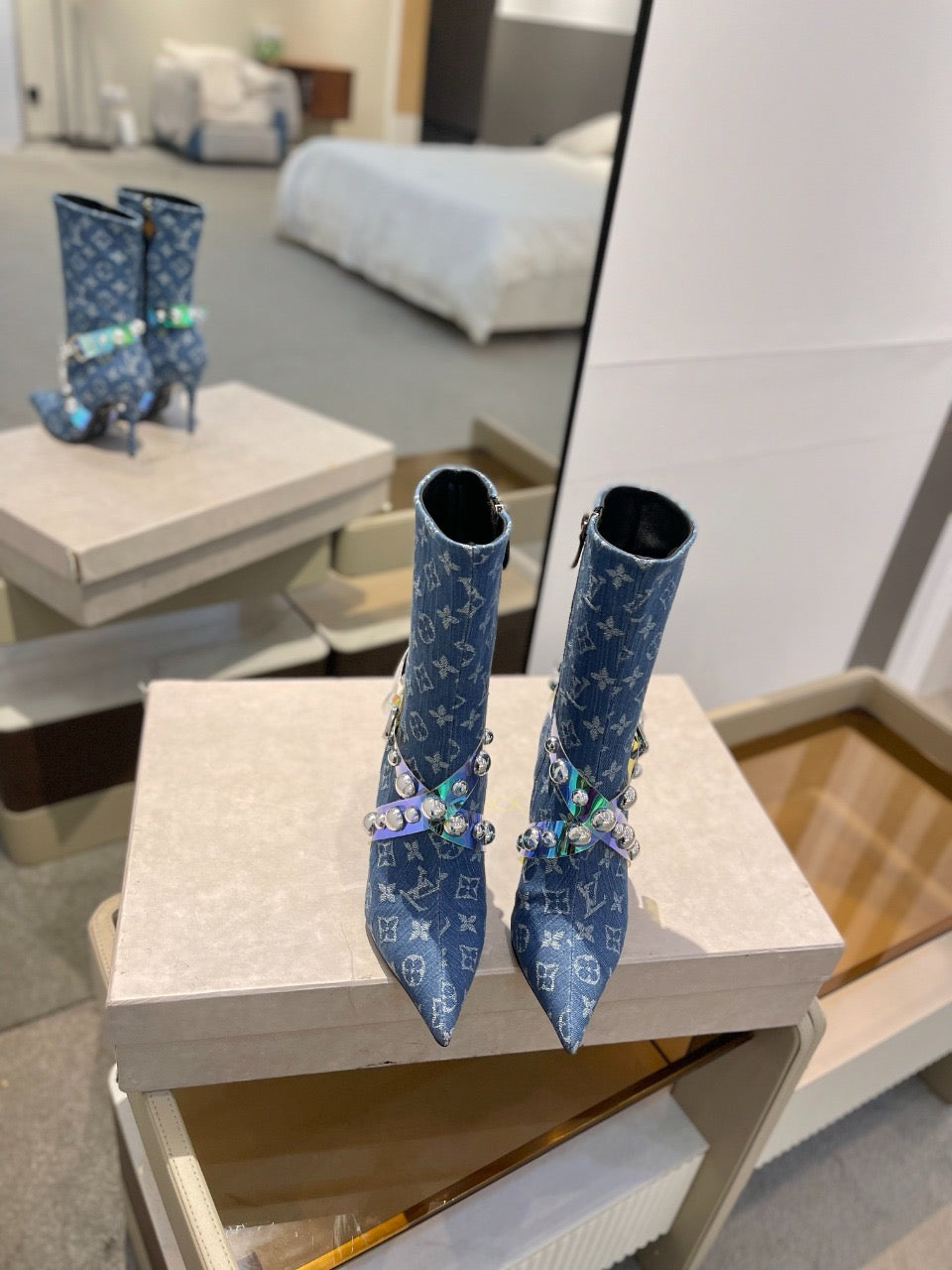 L fashion printed high-heeled leather boots 0724102304