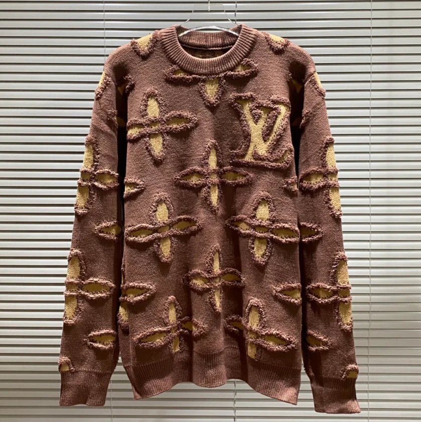 Classic vintage plush three-dimensional round neck sweater 1024110719