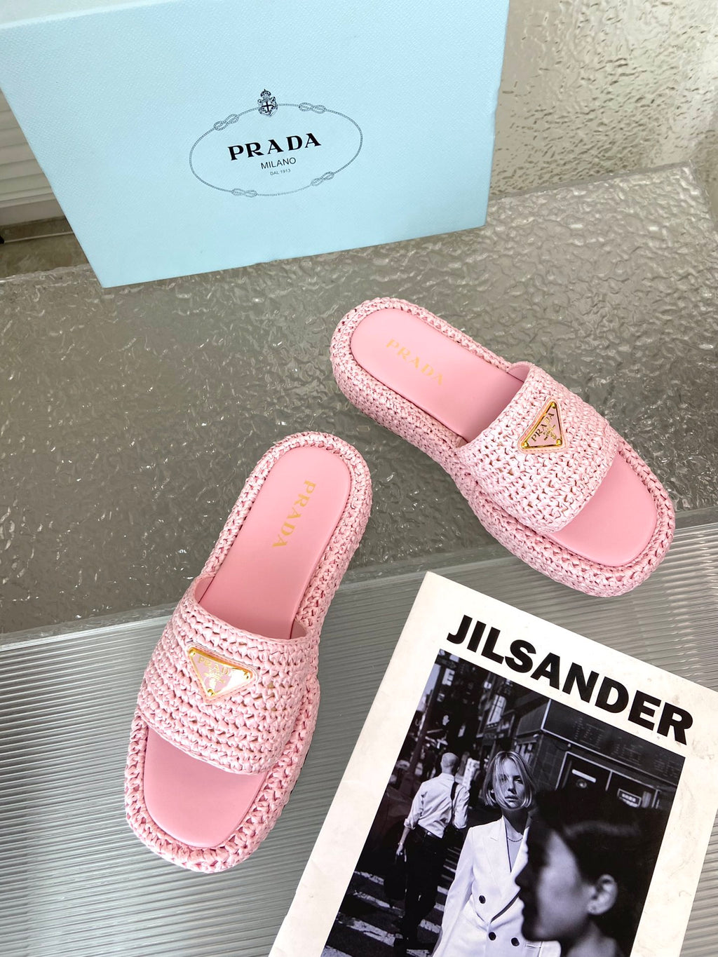 Spring and summer new style woven thick-soled triangle buckle strap slippers 0724032001