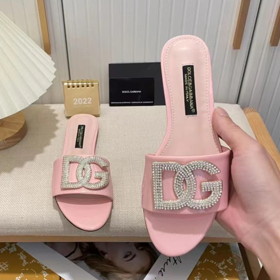 New Open Toe Flat Rhinestone Beach Slippers 1024070926