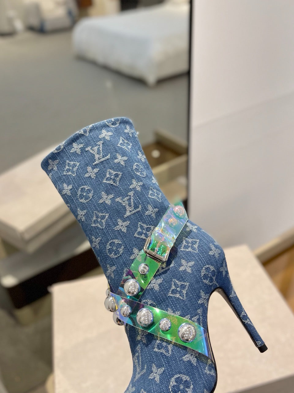 L fashion printed high-heeled leather boots 0724102304