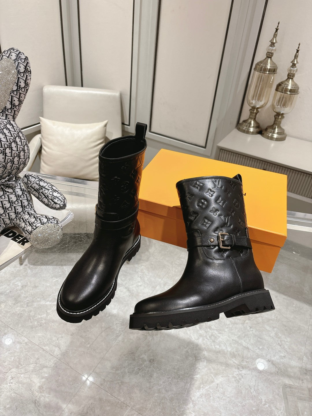 L stylish custom printed leather boots 0724102309