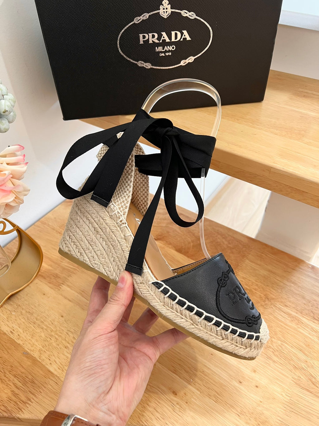 P Braided round toe wedge heel lace-up sandals bucket shoes 0724070903