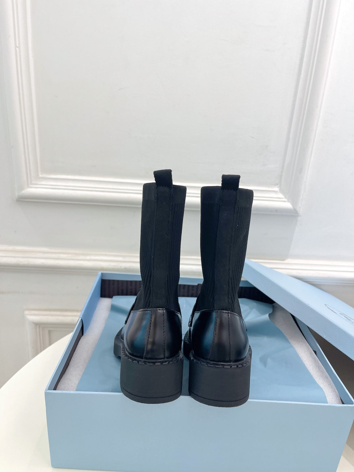 P thick-soled triangle logo socks ankle boots 0724112012