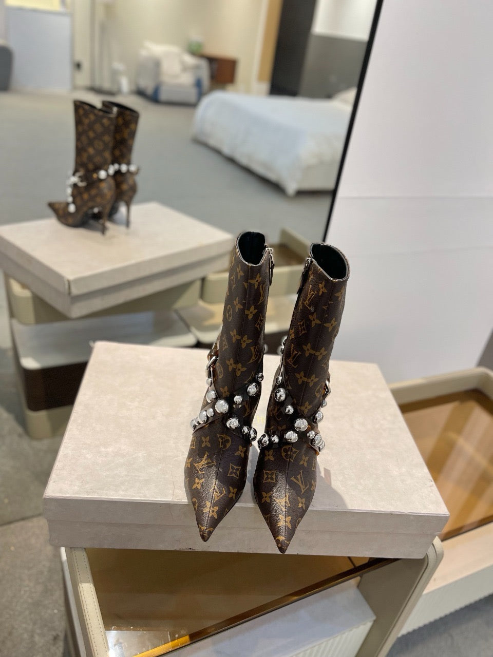 L fashion printed high-heeled leather boots 0724102304
