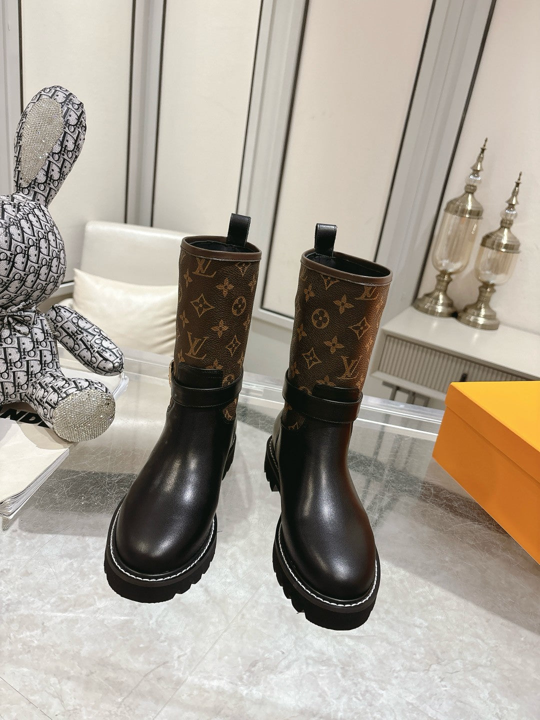 L stylish custom printed leather boots 0724102309