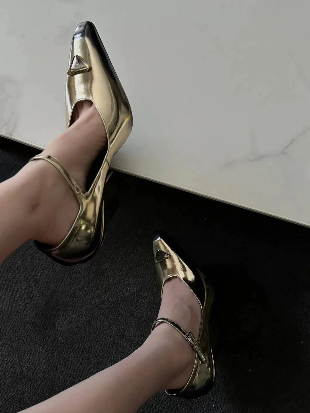 New Retro Shallow Mouth Pointed Mary Jane Single Shoes 1023122808