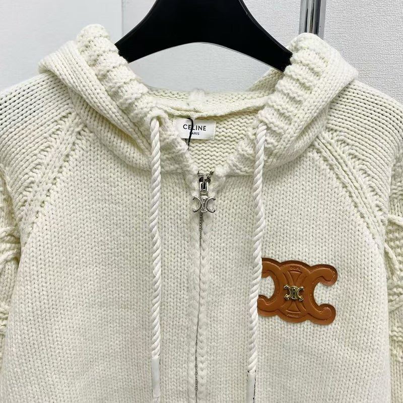 New loose knit hooded Fried Dough Twists cardigan 1024092917