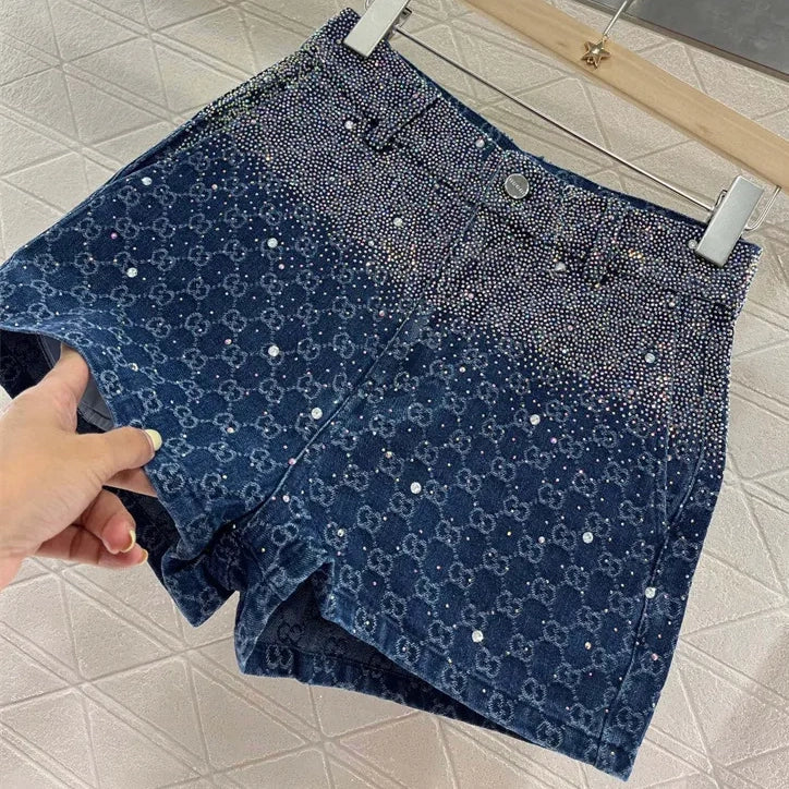 New Arrival Lapel jacquard hot diamond shirt fashion shorts　1025042810