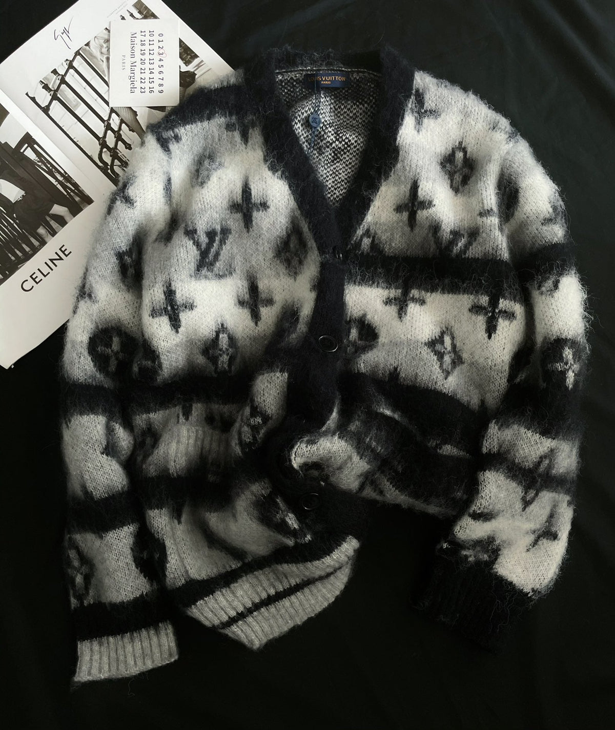 Gradient black jacquard sweater cardigan XC0823101303