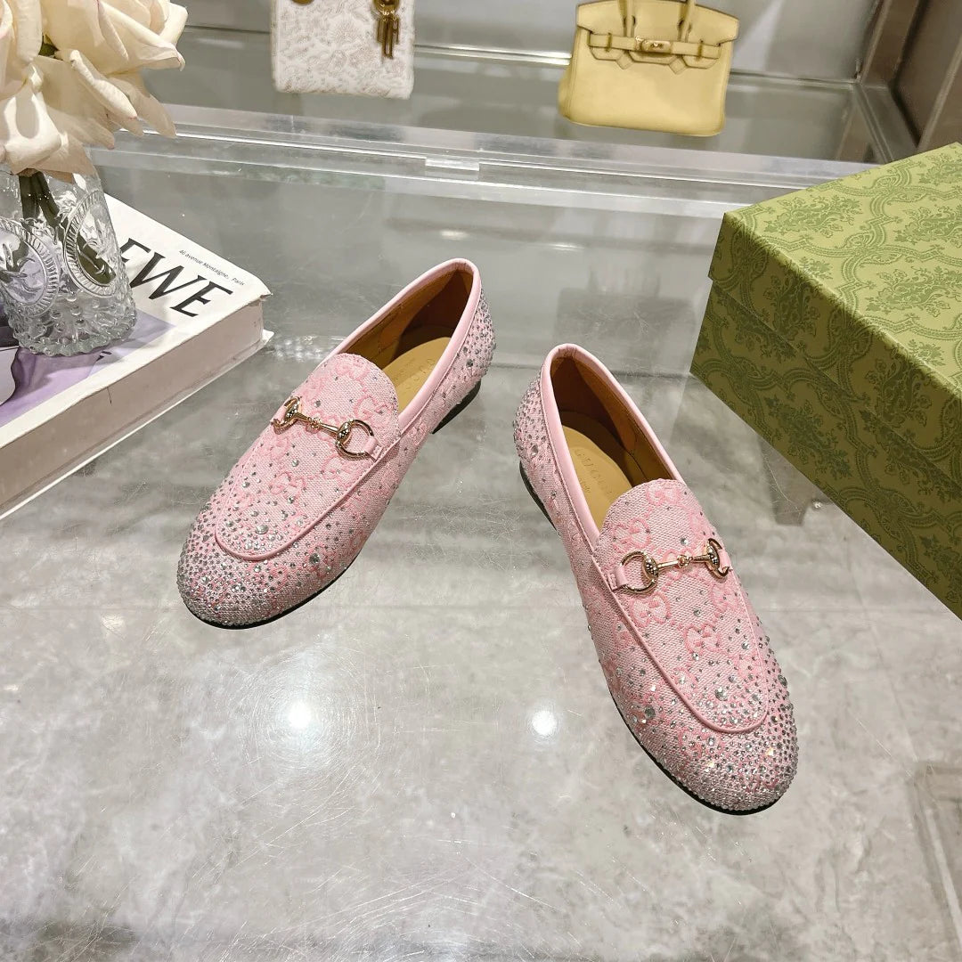 Women's New Rhinestone Horsebit Buckle Loafers 1025011710