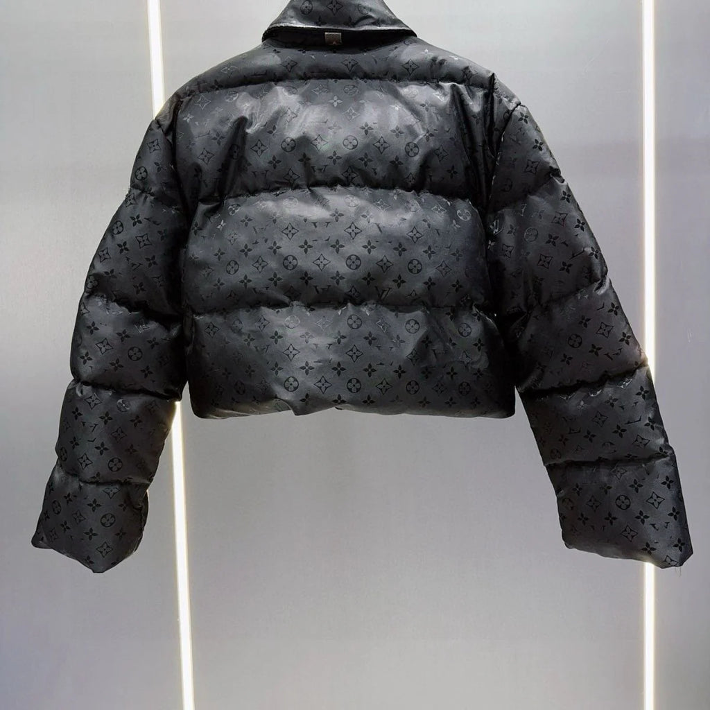 Advanced jacquard dark patterned short down jacket 1024111115