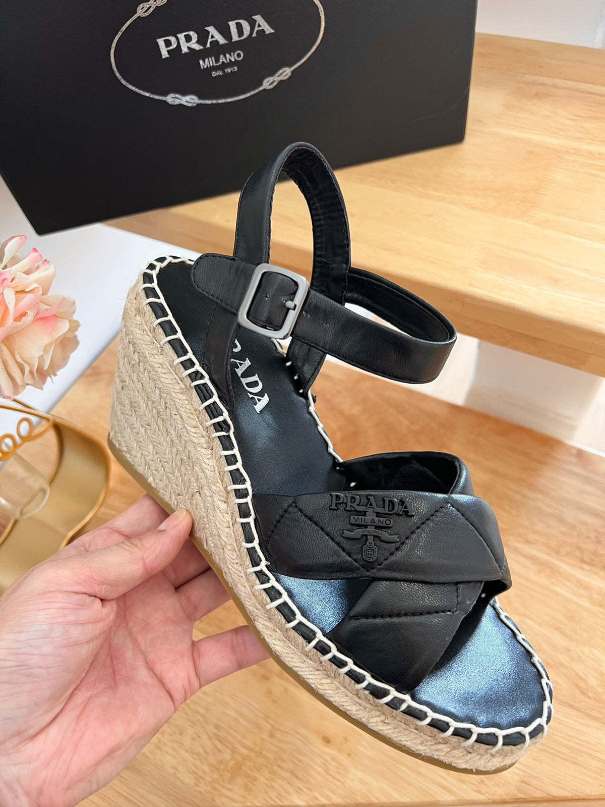 P Braided round toe wedge heel lace-up sandals bucket shoes 0724070904
