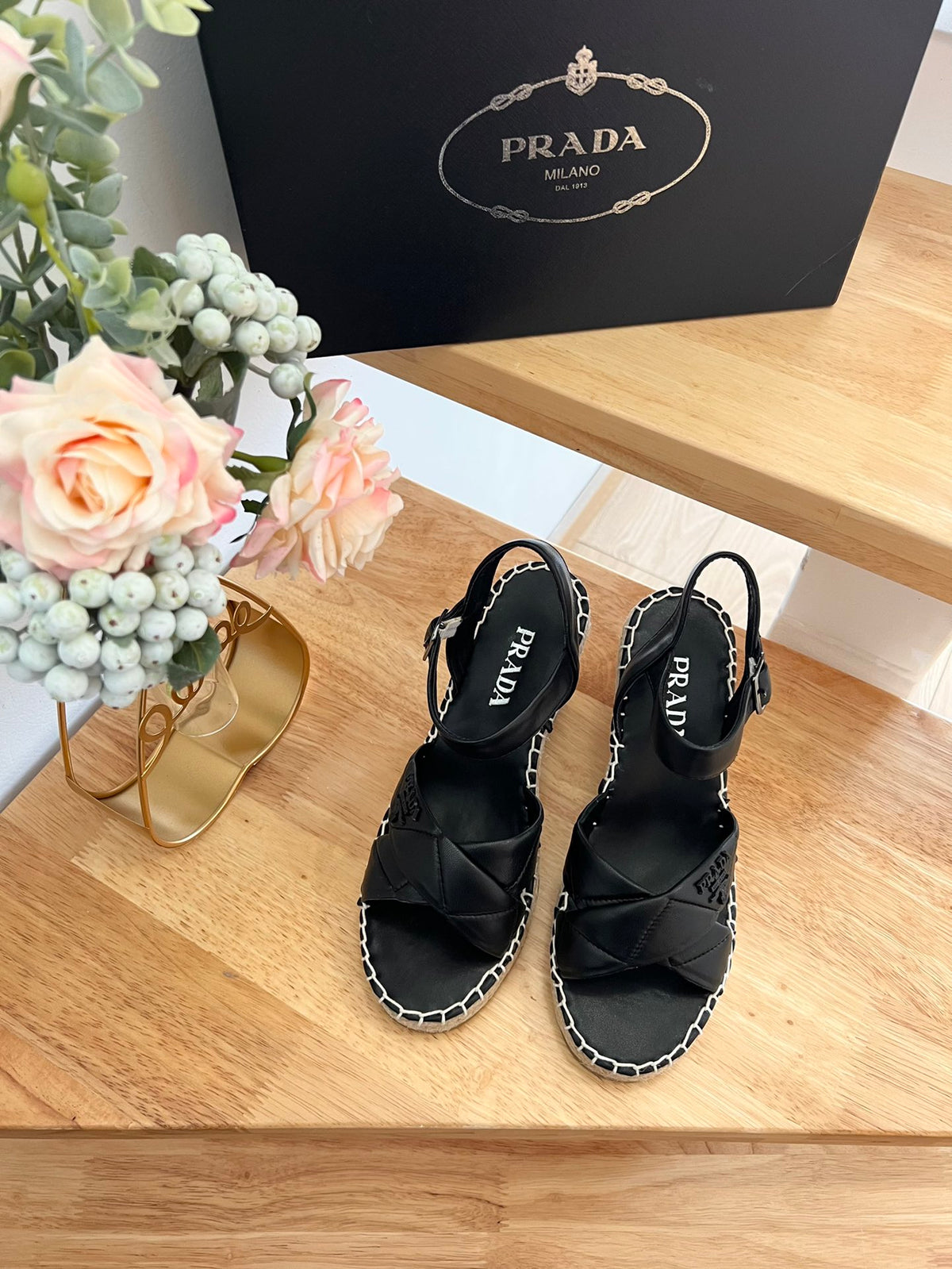 P Braided round toe wedge heel lace-up sandals bucket shoes 0724070904