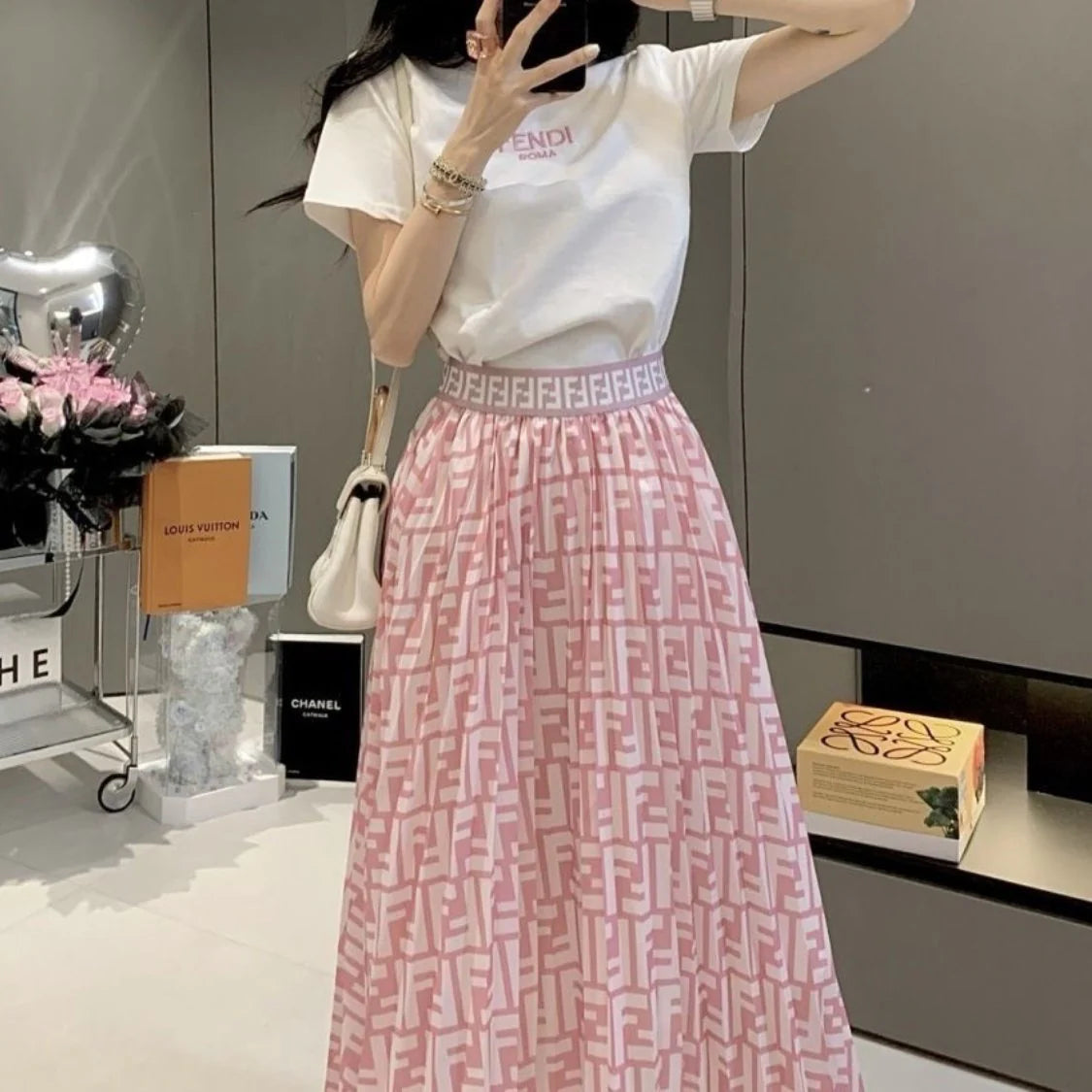 Fashion New Embroidered Full Print Skirt Two-piece 1024071205
