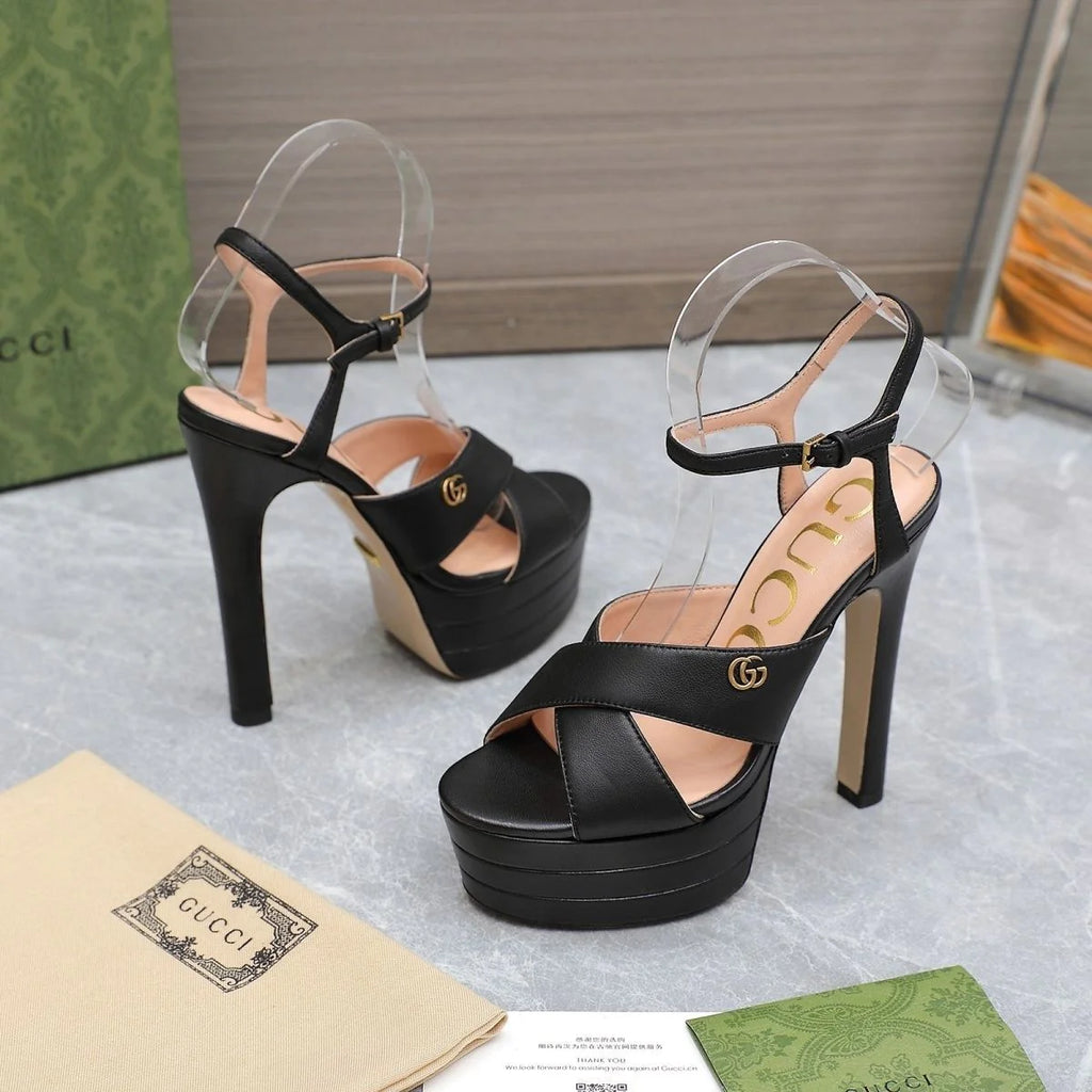 New Black Leather G Logo women's fashion high-heeled(custom style, need wait 15days after payment)