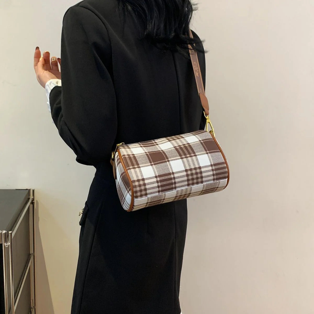 Shoulder Crossbody Pillow Bag Large Capacity Retro Check All-Match Bag 1024042713