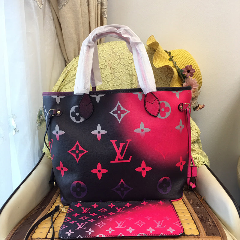 Women's Black Pink Colorblock Brand Print Big Bag (with Clutch)