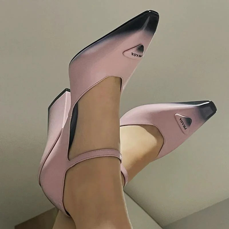 New Retro Shallow Mouth Pointed Mary Jane Single Shoes 1023122808