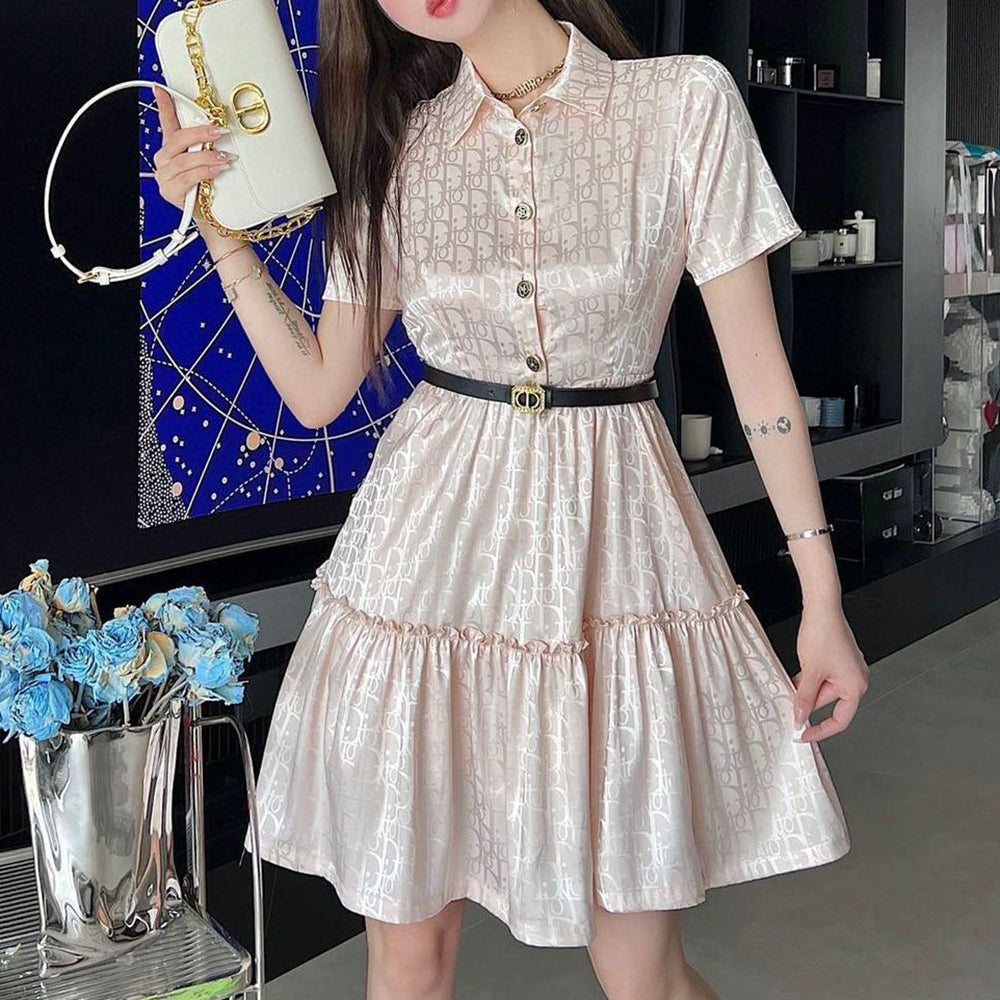 Fashion versatile short sleeved lapel dress PD10061430