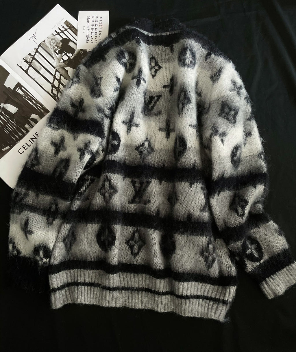 Gradient black jacquard sweater cardigan XC0823101303