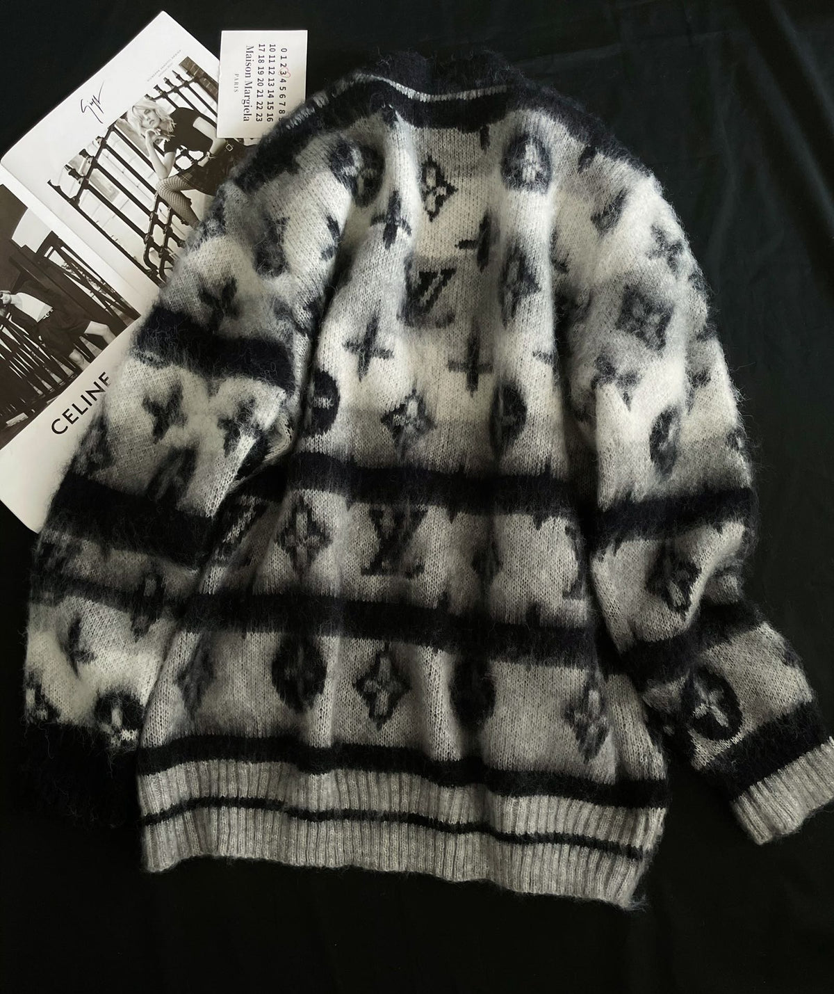 Gradient black jacquard sweater cardigan XC0823101303