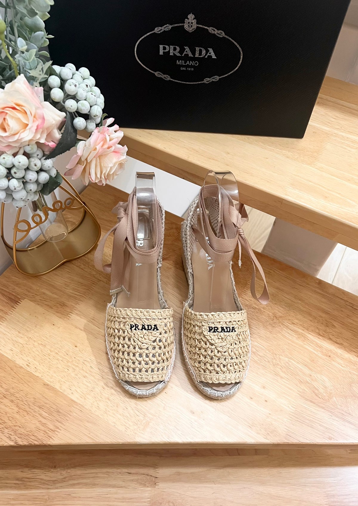 P Braided round toe wedge heel lace-up sandals bucket shoes 0724070902
