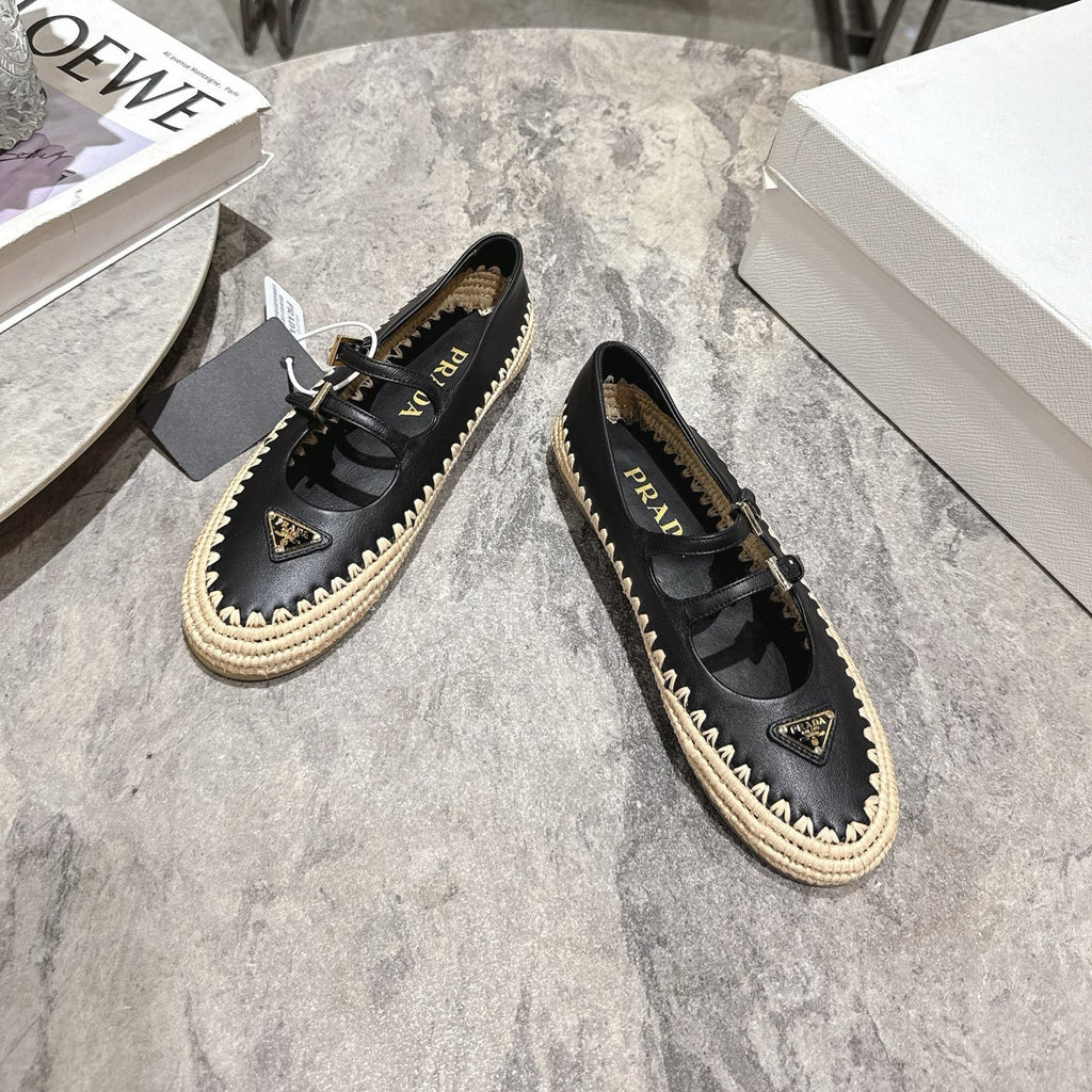 Raffia Straw Mary Jane Flat Single Shoes 1025051503
