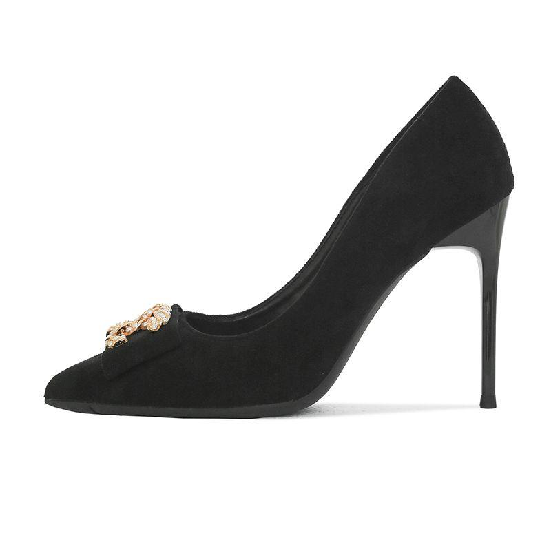 Pointed Toe Soft Black High Heels 0823112307