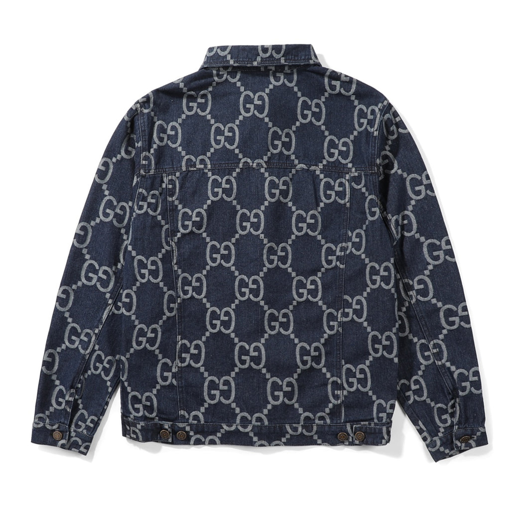 Double G printed presbyopic denim jacket for men and women washed dark blue denim jacket