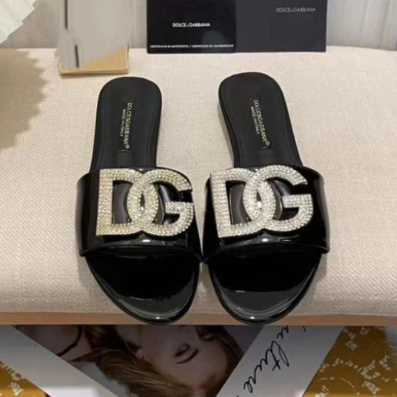 New Open Toe Flat Rhinestone Beach Slippers 1024070926
