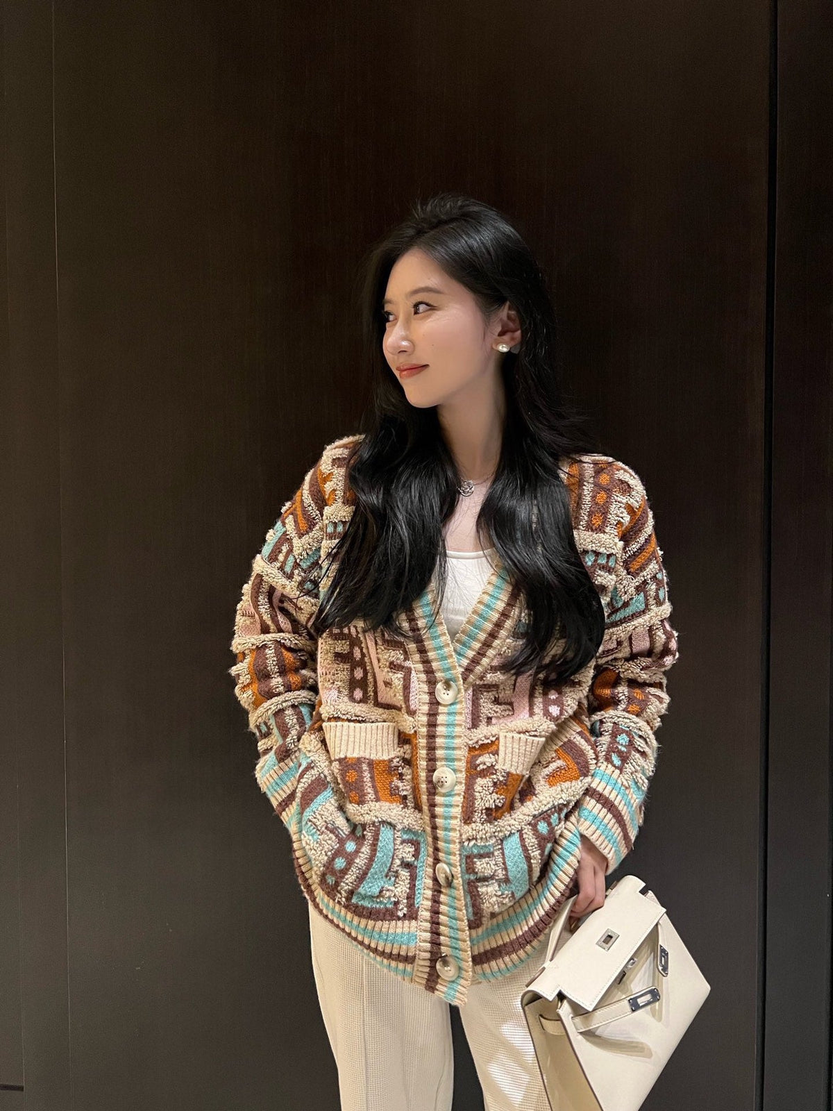Mid-century style knitted cardigan XC0823092722