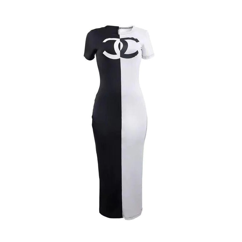 New Fashion Classic Short Sleeve Round Neck Printed Dress 1024031925