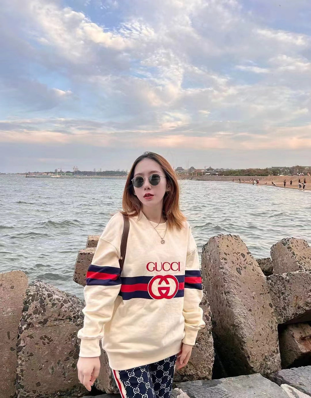 Contrast color band crew neck sweatshirt XC0823092710