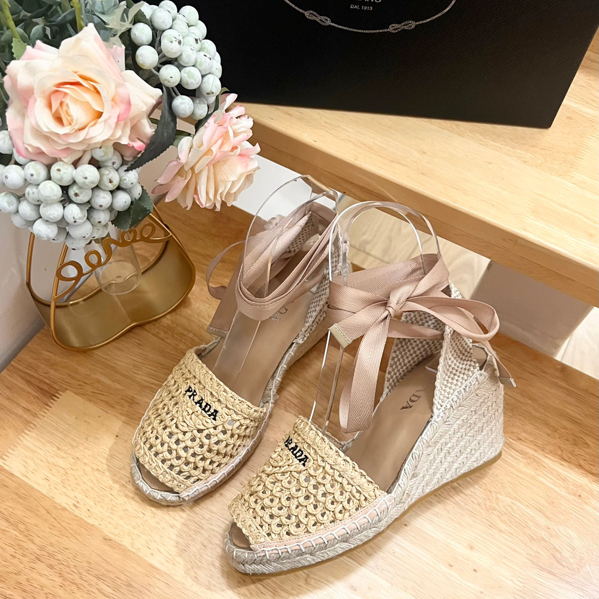 P Braided round toe wedge heel lace-up sandals bucket shoes 0724070902