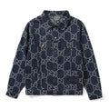 Double G printed presbyopic denim jacket for men and women washed dark blue denim jacket