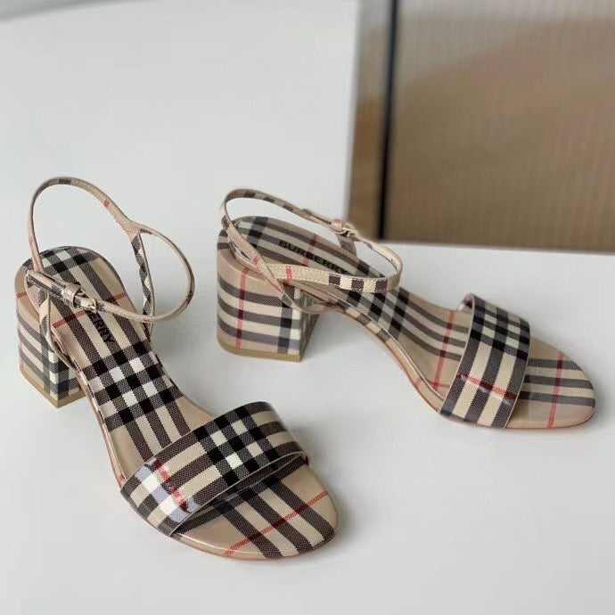 B-luxury plaid chunky heels XC07071003