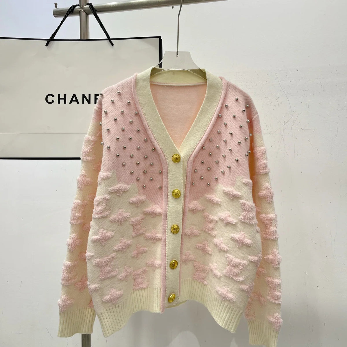Letter Beaded Long-Sleeve Cardigan 1425121517