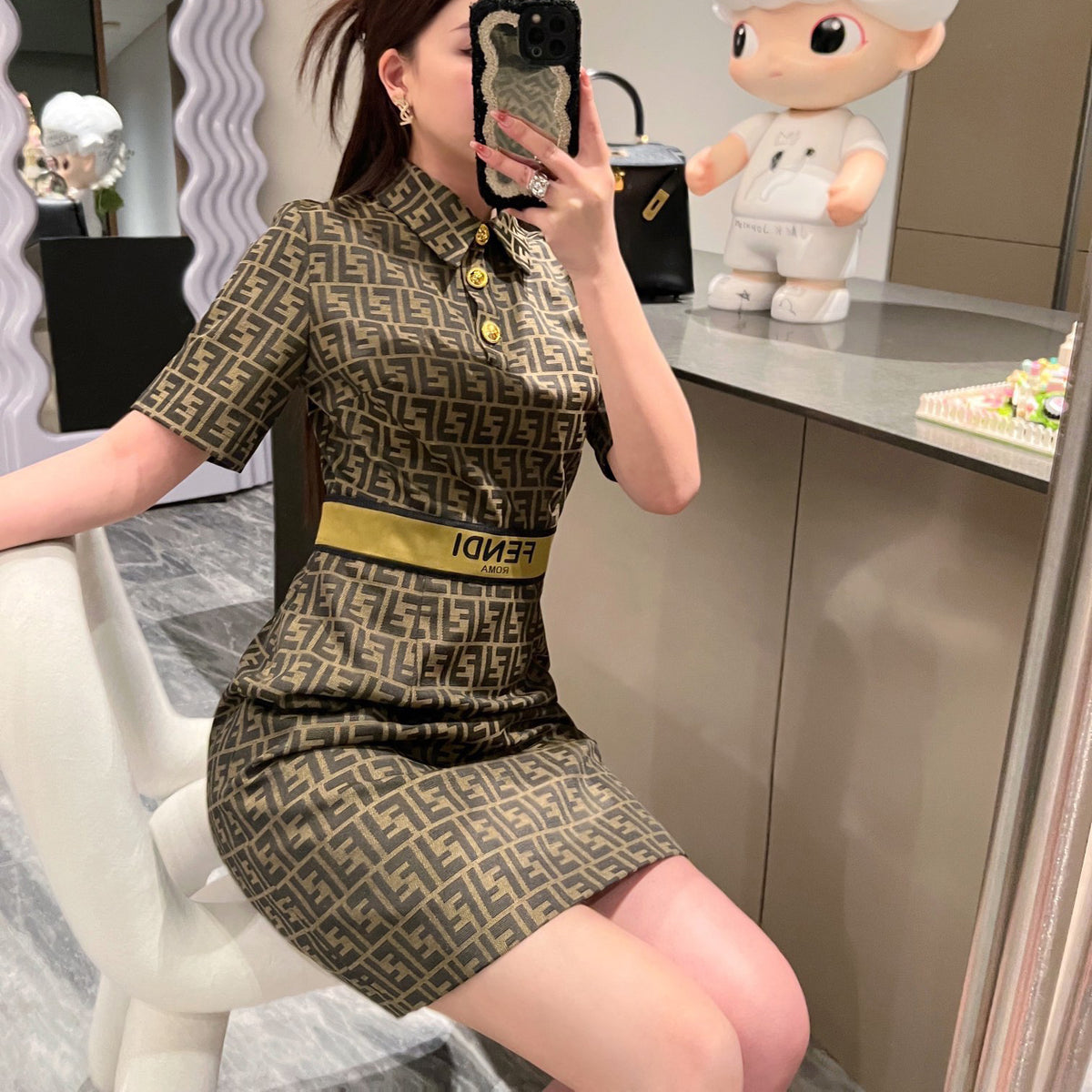 23ss jacquard letters slim fit dress