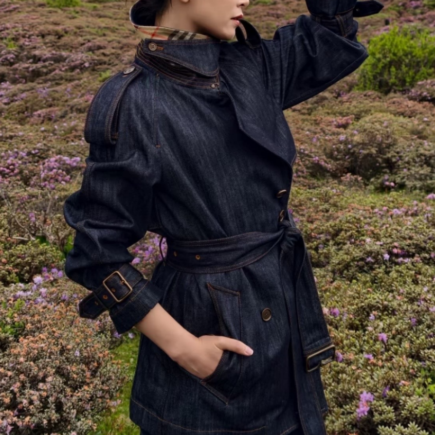 New Fashion Women BBR Belted Denim Trench Coat DM1326092902