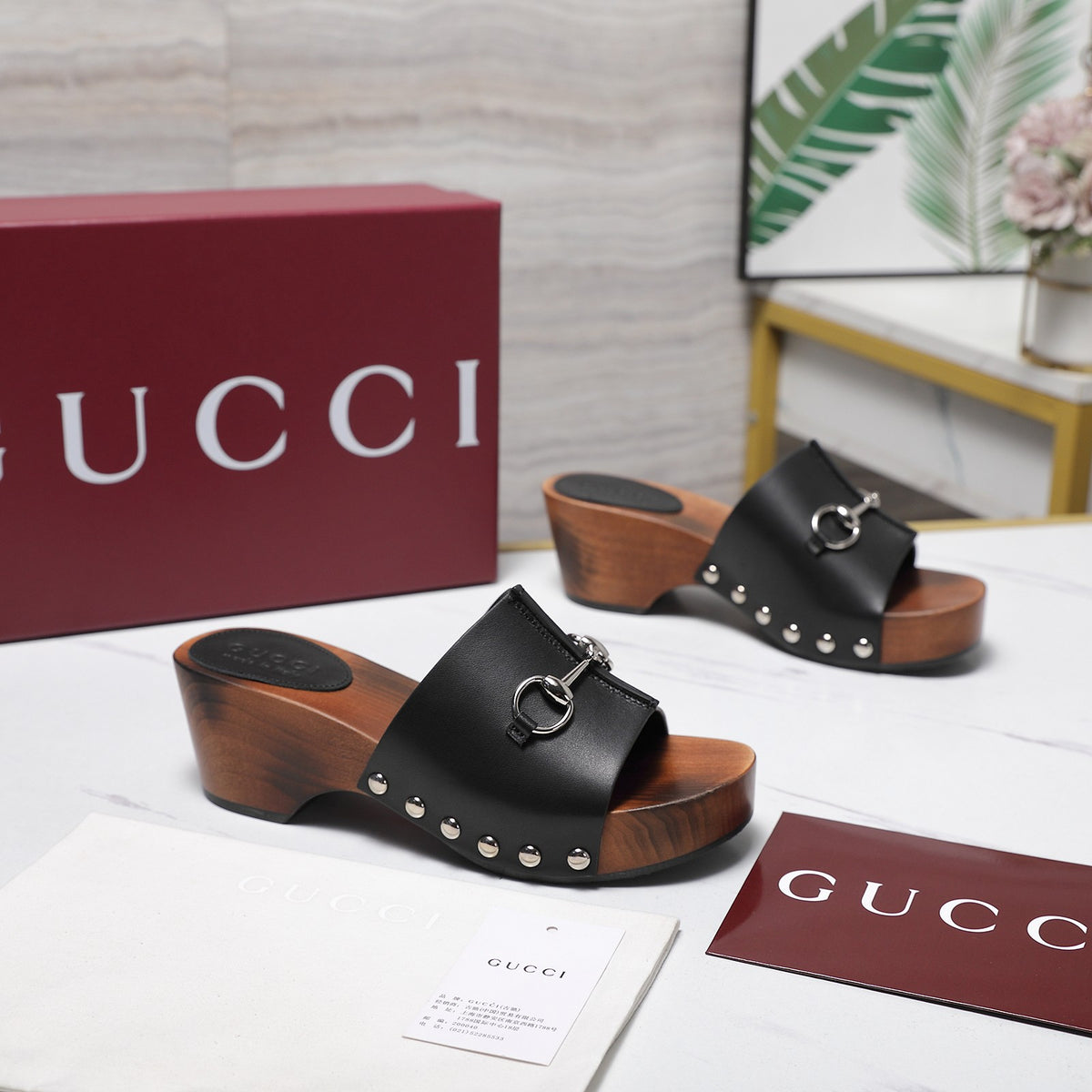 Stylish Women's Horsebit Buckle Solid Wood Platform Slippers 0726051902