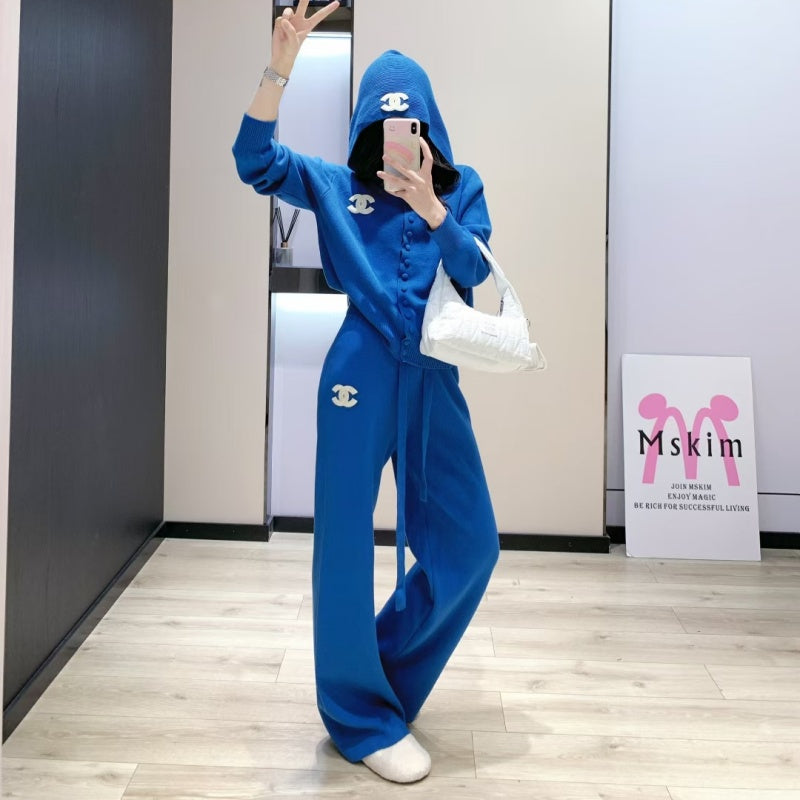 New Fashion Women Hooded Knit 2 Piece Outfit Set DM1326092910