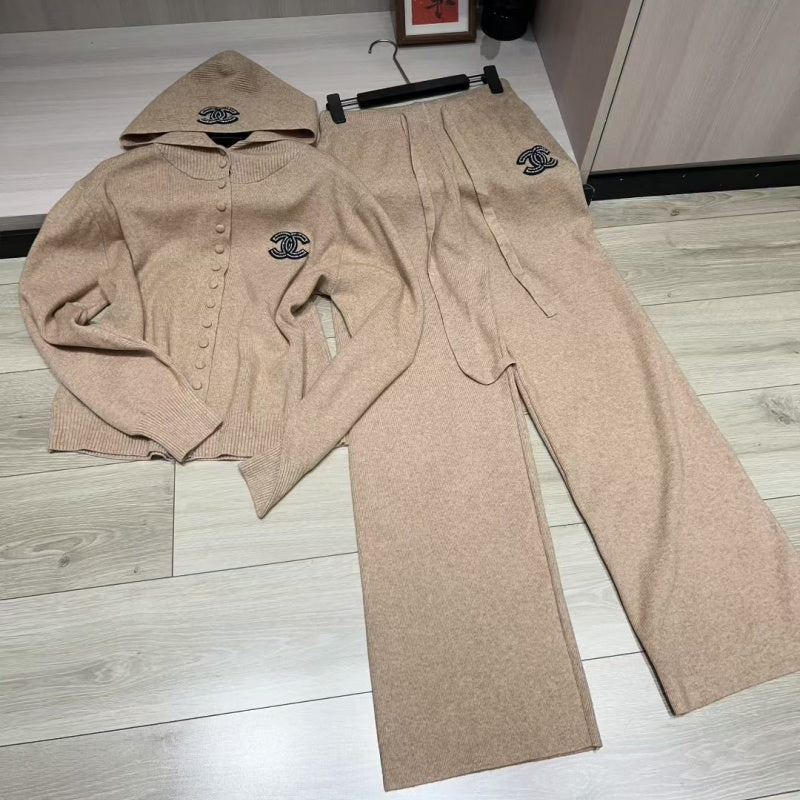 New Fashion Women Hooded Knit 2 Piece Outfit Set DM1326092910