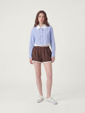 Preppy Blue Grid Cropped Long Sleeve Shirt | KINS CLASS