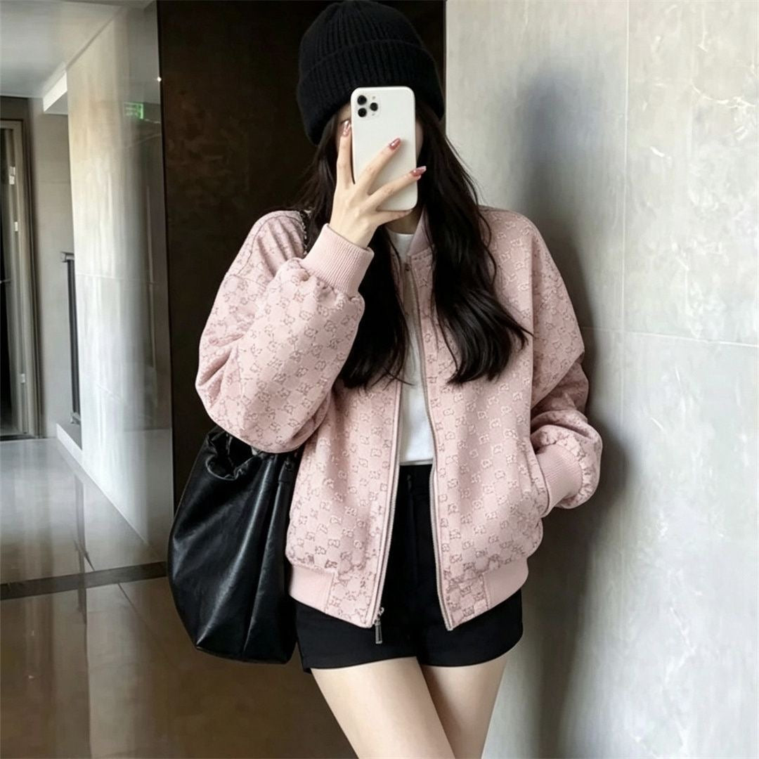 Women's Casual Jacquard & Rhinestone Baseball Jacket 0726091102