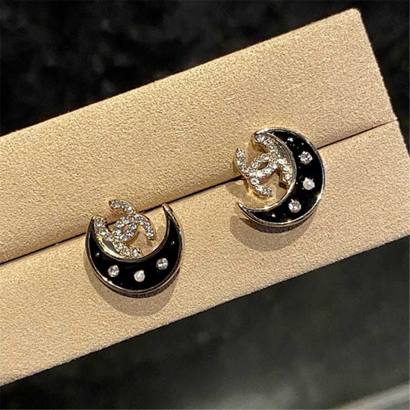 Women's Luxury Moon Shape Crystal Stud Earrings XZ1326092809