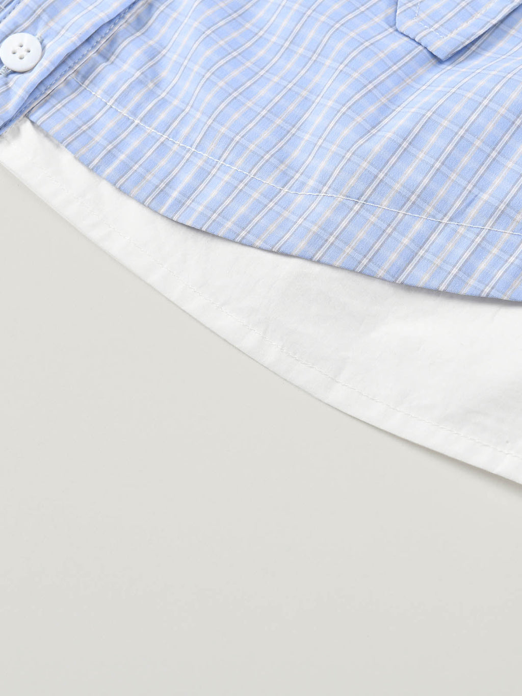 Preppy Blue Grid Cropped Long Sleeve Shirt | KINS CLASS