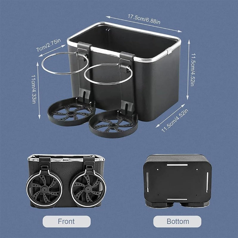 Armrest Organizer with Twin Fold-Flat Cup Holders
