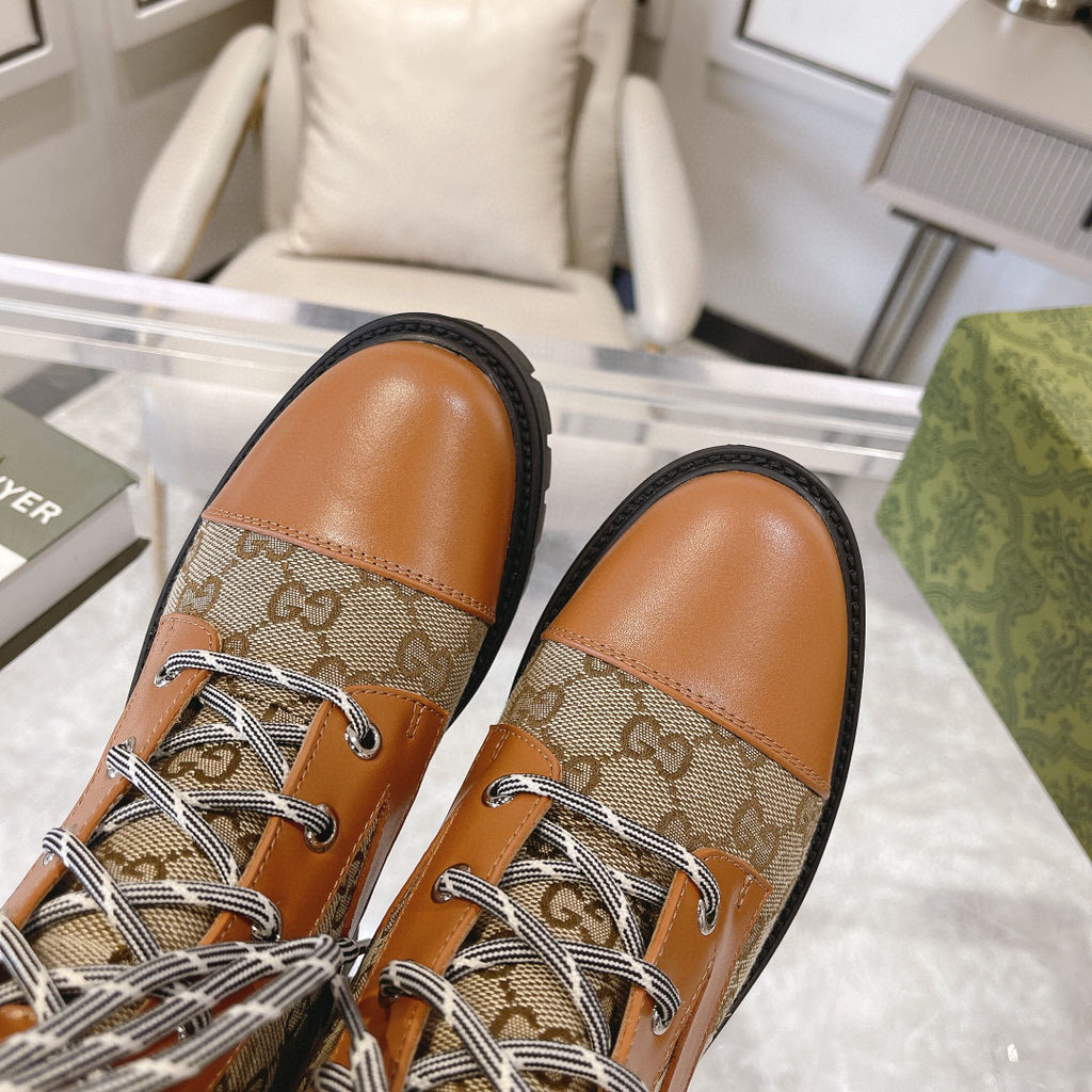 Jacquard canvas lace-up nude boots 0725102401