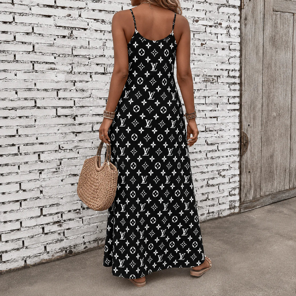Classic Print V-Neck Pocket Cami Dress 3D1026070902
